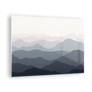 Tablou pe sticlă - Straturi subtile de munți în nuanțe pastelate - 70x50cm - Valuri de munți - Decorațiune modernă pentru perete pentru living și dormitor ARTTOR