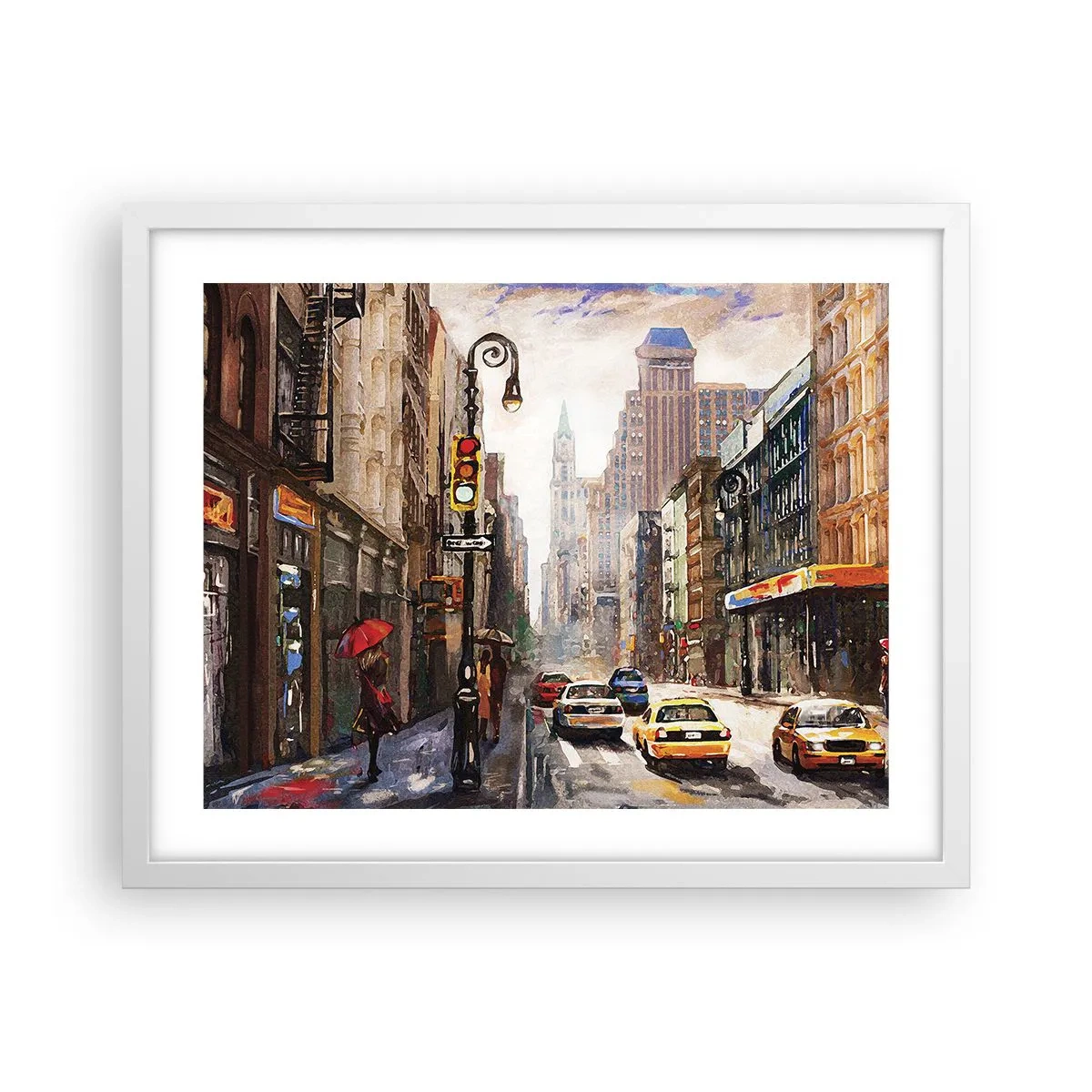 Poster în ramă albă - New York - plin de culoare și în ploaie - 50x40 cm
