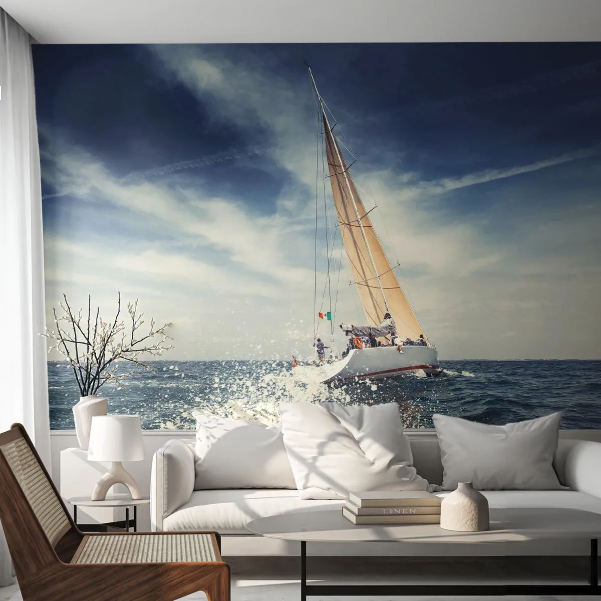 Tapet Premium Canvas - Nu ne vor prinde din urmă! - Barcă cu pânze, Ocean, Yacht cu vele - 350x256 cm