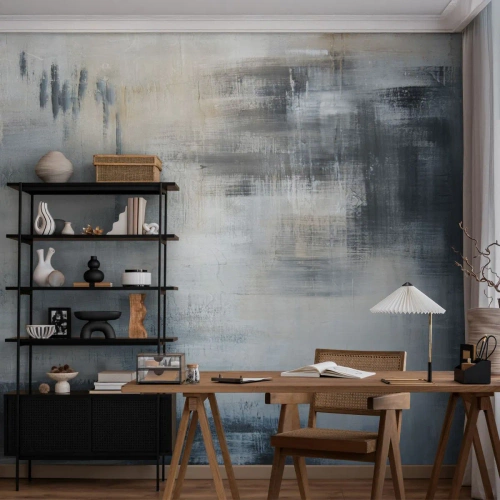 Tapet Premium Canvas - În spatele unui voal albastru - Bucată, Abstracția, Industrial - 350x256 cm