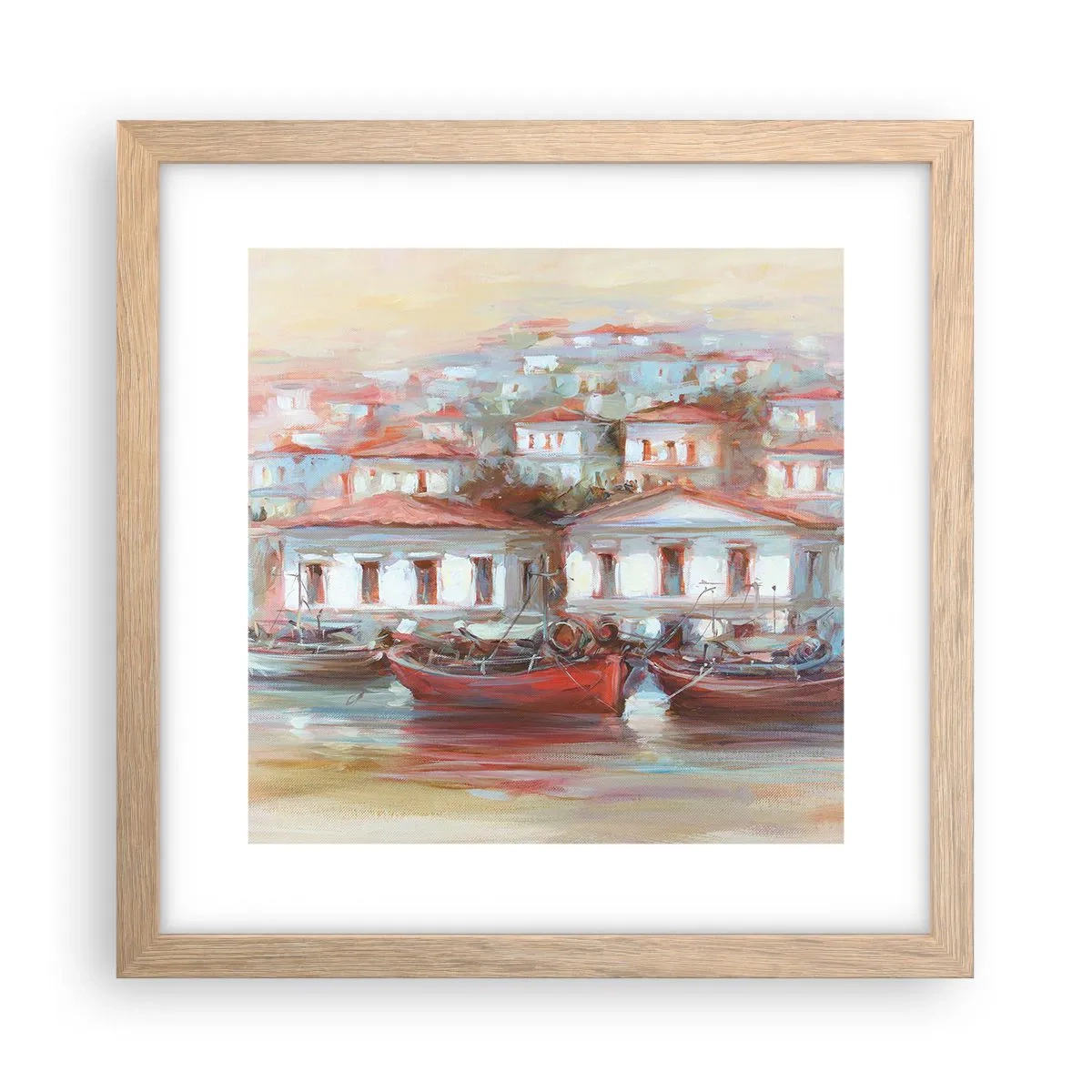 Poster în ramă de stejar deschis - Orășel fericit - 30x30 cm