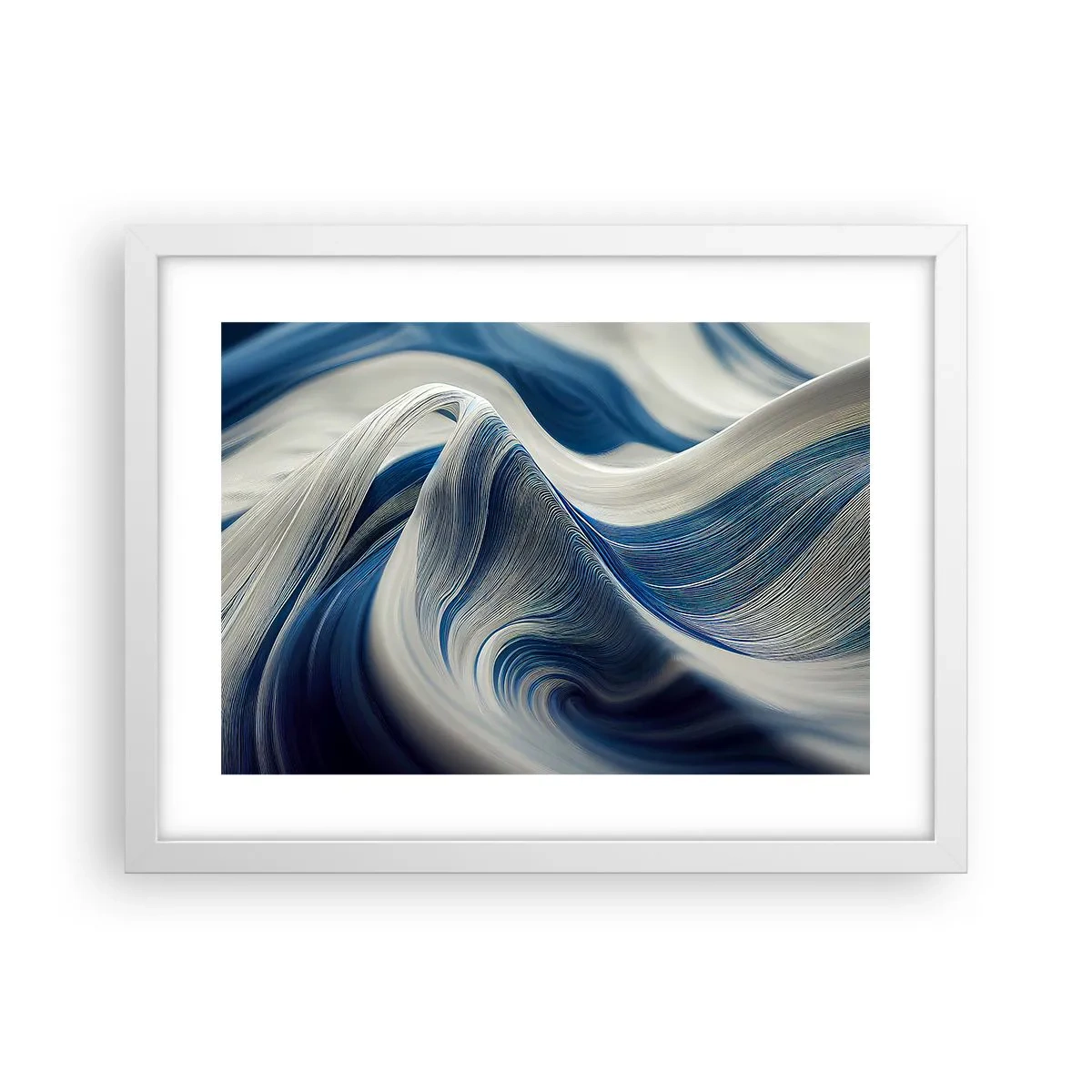 Poster în ramă albă - Fluiditate de albastru și alb - 40x30 cm