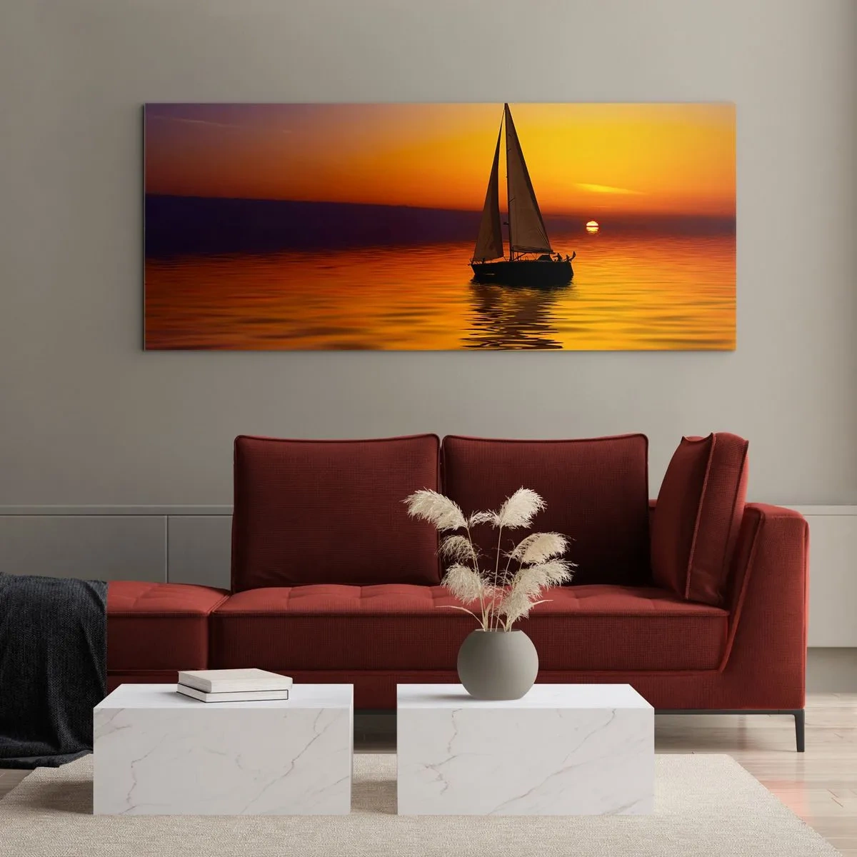 Tablou pe sticlă - Ce liniște e aici la amurg... - 160x50 cm