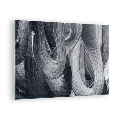 Tablou pe sticlă - Tușe abstracte de pensulă în nuanțe de negru și gri - 70x50cm - Fluiditatea realității - Decorațiune modernă pentru perete pentru living și dormitor ARTTOR