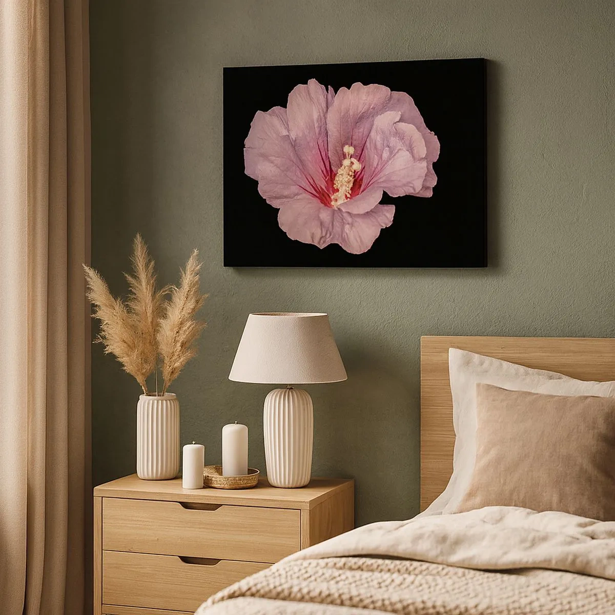 Tablou pe pânză Canvas - Floare roz pe fundal negru - 70x50cm - Direct la inimă - Decorațiune modernă pentru perete pentru living și dormitor ARTTOR