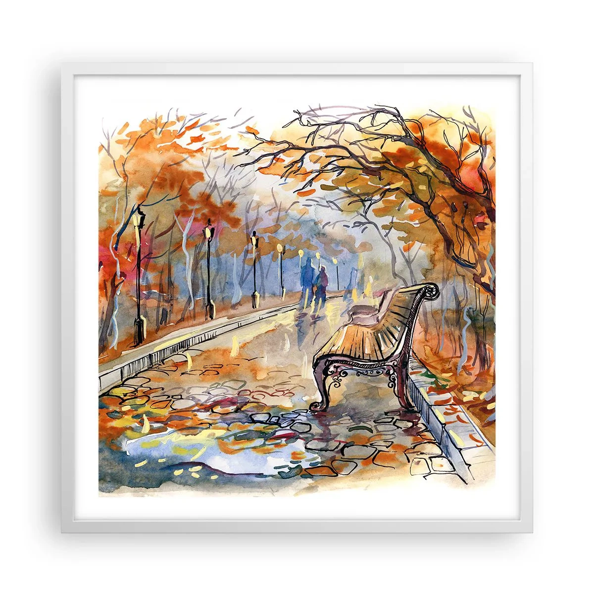 Poster în ramă albă - Pășim împreună în toamnă - 60x60 cm