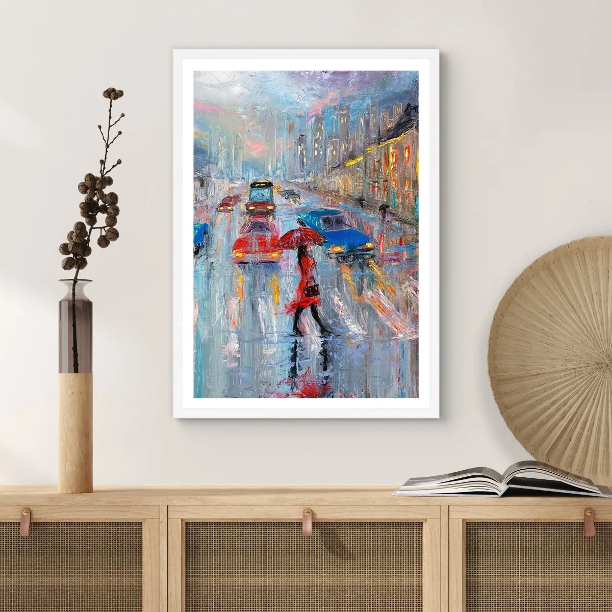 Poster în ramă albă - O după-amiază ploioasă în oraș - 70x100 cm