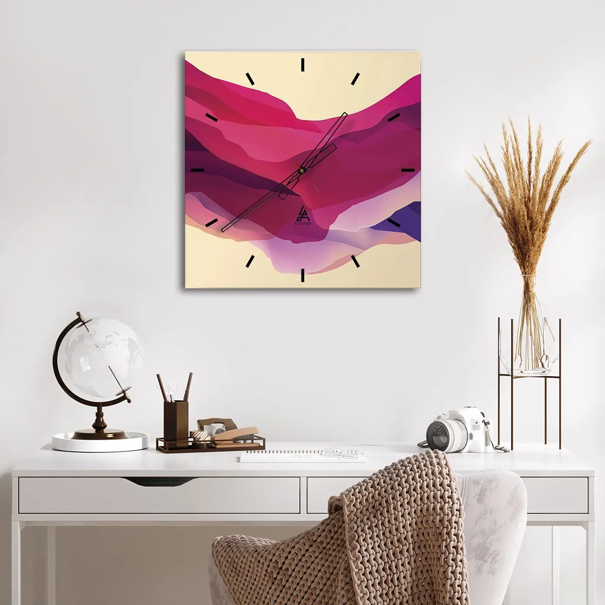 Ceas de perete - Ceas pe sticlă - Valuri de violet - 30x30 cm