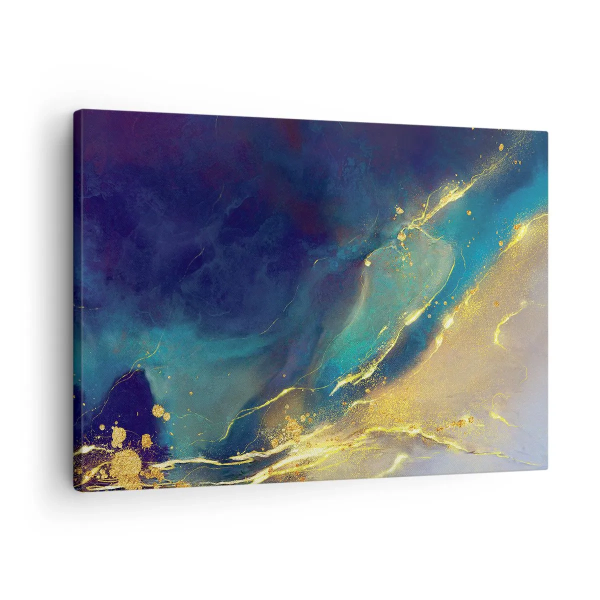 Tablou pe pânză Canvas - Compoziție abstractă în nuanțe de albastru și auriu pe pânză - 70x50cm - Baltă de aur - Decorațiune modernă pentru perete pentru living și dormitor ARTTOR