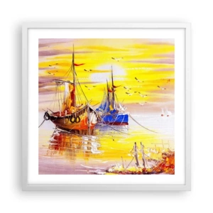 Poster în ramă albă - O binemeritată odihnă în port - 50x50 cm