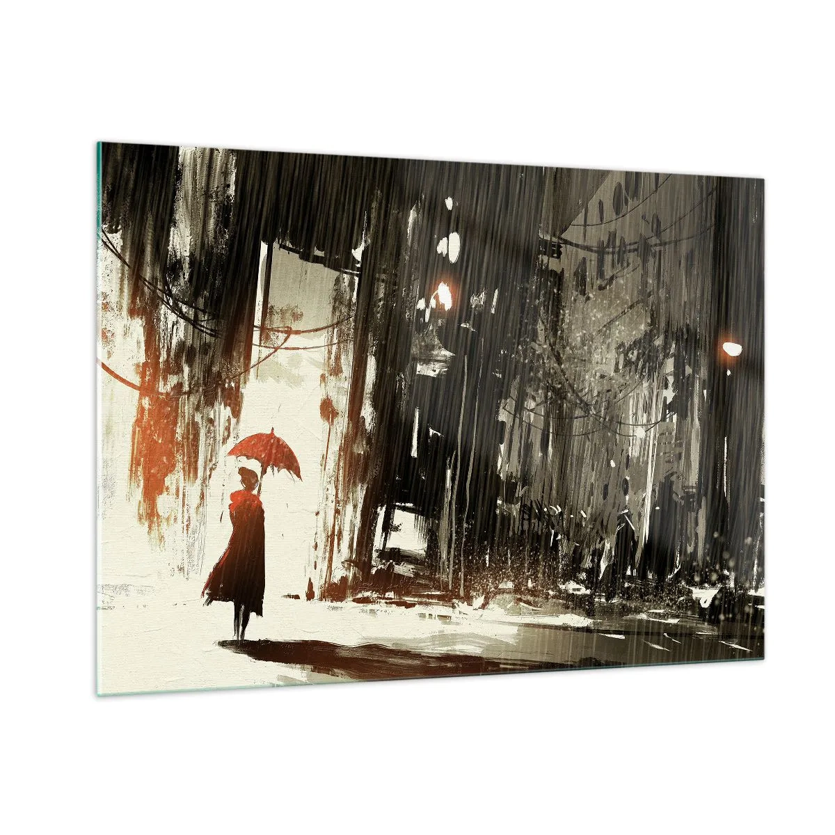 Tablou pe sticlă - Poezia umbrelei roșii - 100x70 cm