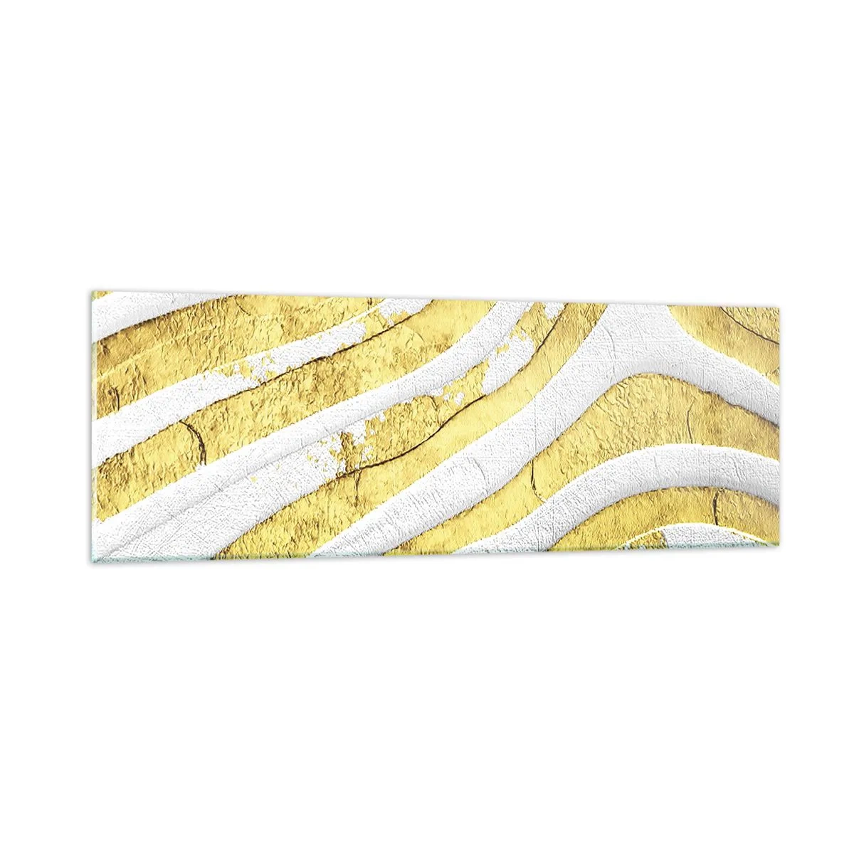Tablou pe sticlă - Compoziția în alb și auriu - 90x30 cm
