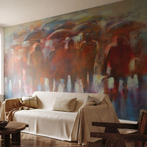 Tapet Premium Canvas - Egali în ploaie și ceață - oameni, Oras ocupat, Bucată - 200x140 cm