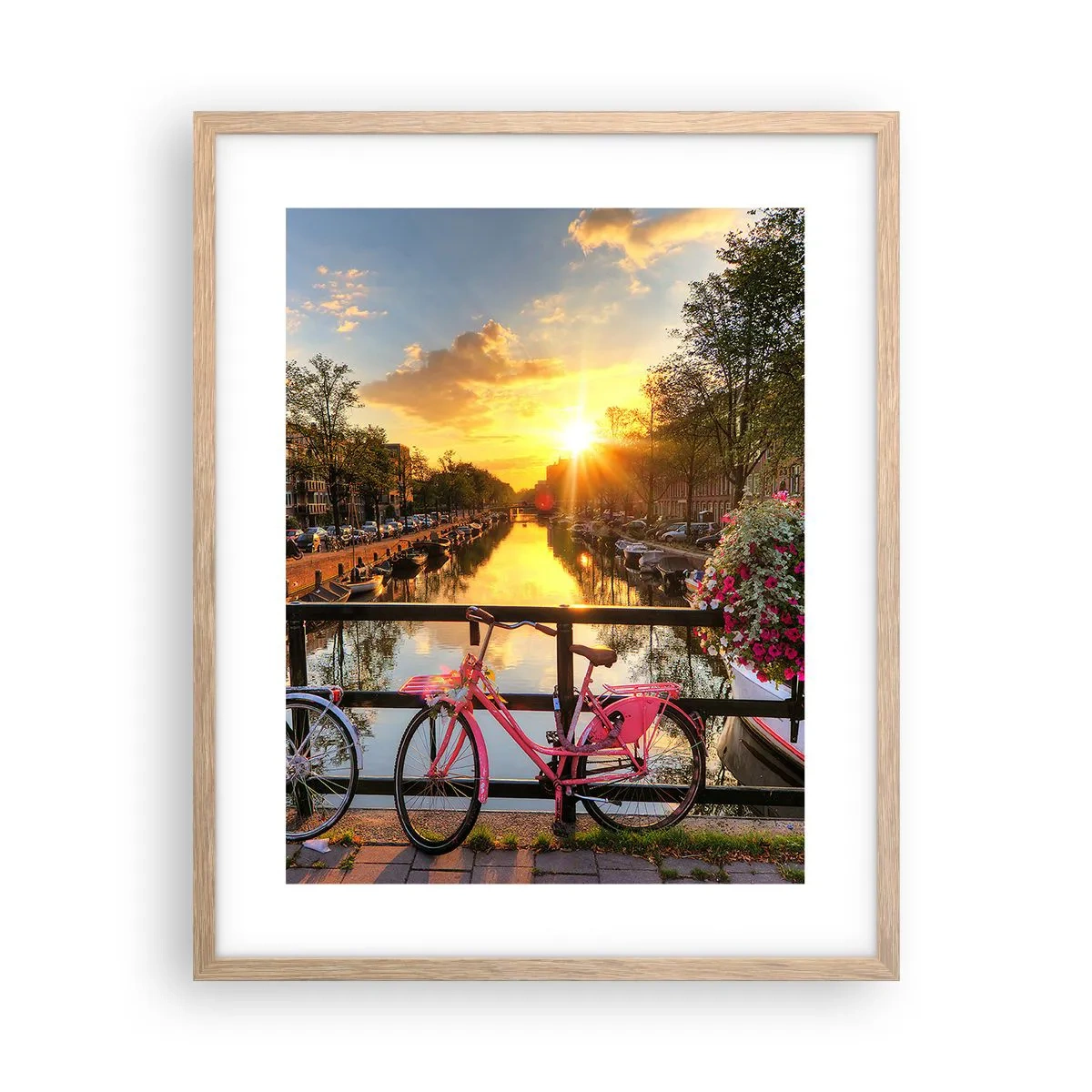 Poster în ramă de stejar deschis - Dimineața de primăvară în Amsterdam - 40x50 cm