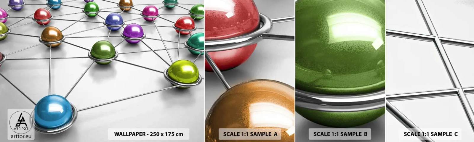 Mostră de Tapet Standard Eco - Pânza cosmică de păianjen - Abstracția, Bile metalice, 3D - 100x30 cm