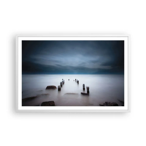 Poster în ramă albă - Un lac în ceața calmă - 91x61 cm