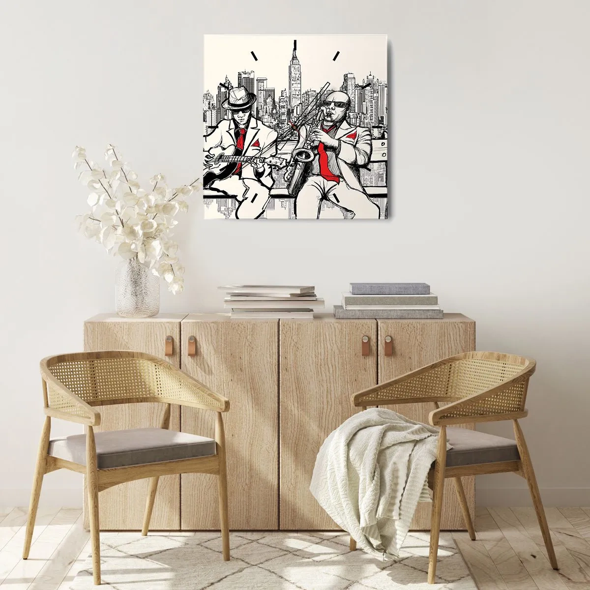 Ceas de perete - Ceas pe sticlă - Improvizație la New York - 30x30 cm