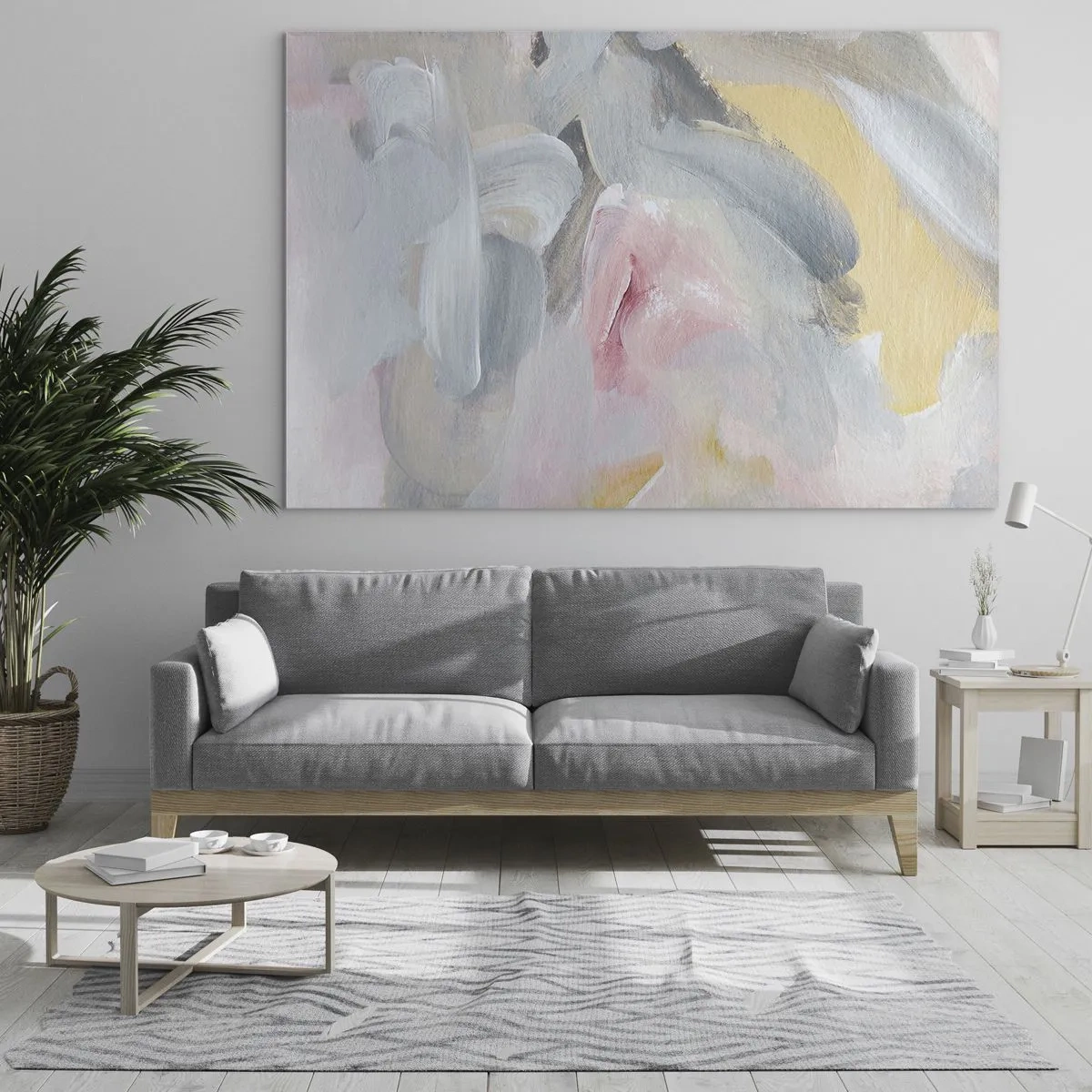Tablou pe sticlă - Compoziție abstractă în culori pastelate - 70x50cm - Într-o lume de pastel - Decorațiune modernă pentru perete pentru living și dormitor ARTTOR