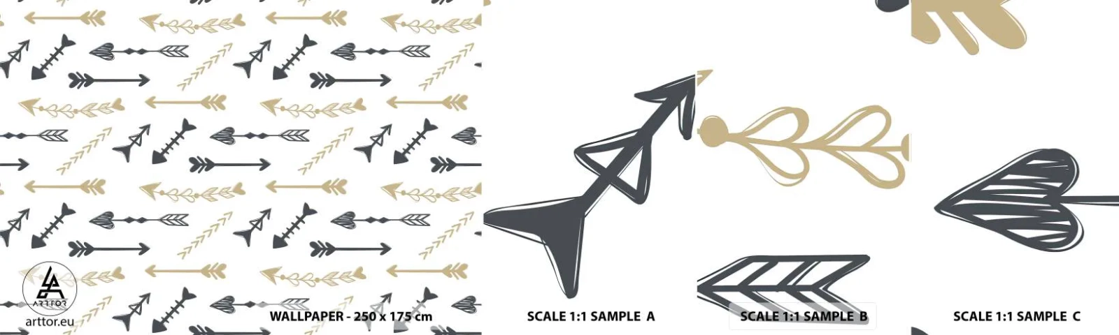 Mostră tapet autocolant Deluxe Sticker - Visul arcașului - Abstracția, Săgeată, Boho - 100x30 cm