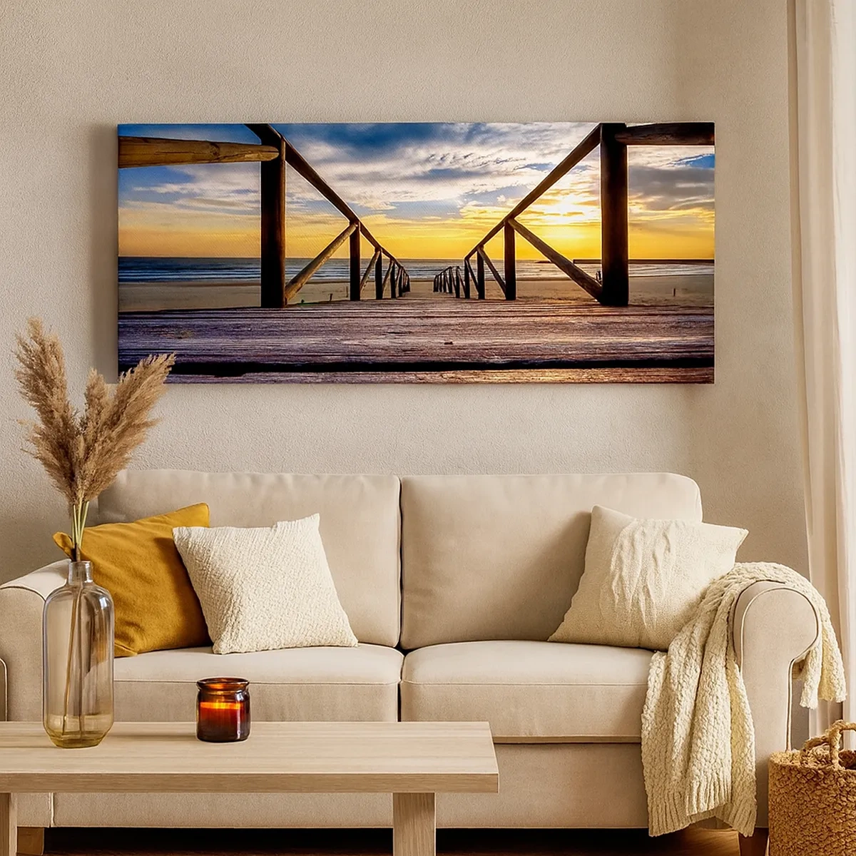 Tablou pe pânză - Direct la o plajă liniștită la apus de soare - 30x30 cm