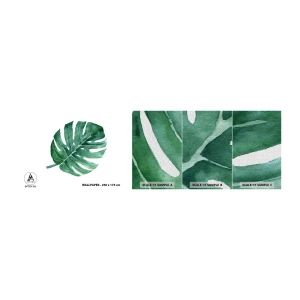 Mostră tapet Premium Sand - Conceptul verde - Monstera, Frunze, Boho - 100x30 cm