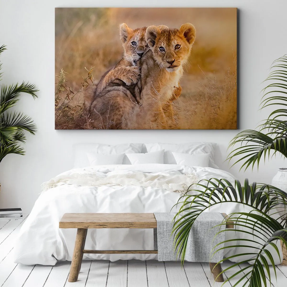 Tablou pe pânză Canvas - Pui de leu adorabili în mediul lor natural - 70x50cm - Nu deranjați! Ne distrăm - Decorațiune modernă pentru perete pentru living și dormitor ARTTOR