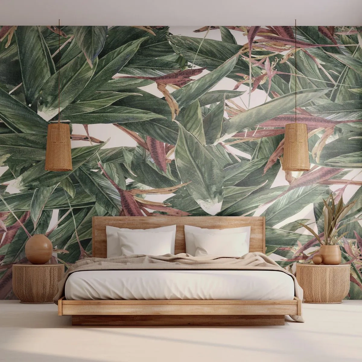 Tapet Autoadeziv Deluxe Sticker - Tufișuri de smarald și liliac - Flori, Hawaii, Frunze - 250x175 cm