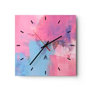 Ceas de perete - Ceas pe sticlă - Roz, albastru și un strop de lumină - 30x30 cm
