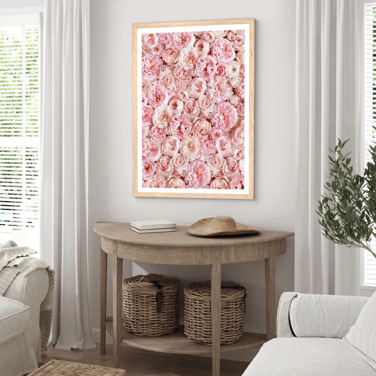 Poster în ramă de stejar deschis - Presărat cu trandafiri - 30x40 cm