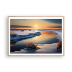 Poster în ramă de stejar deschis - Apus de soare pe timp de iarnă - 100x70 cm