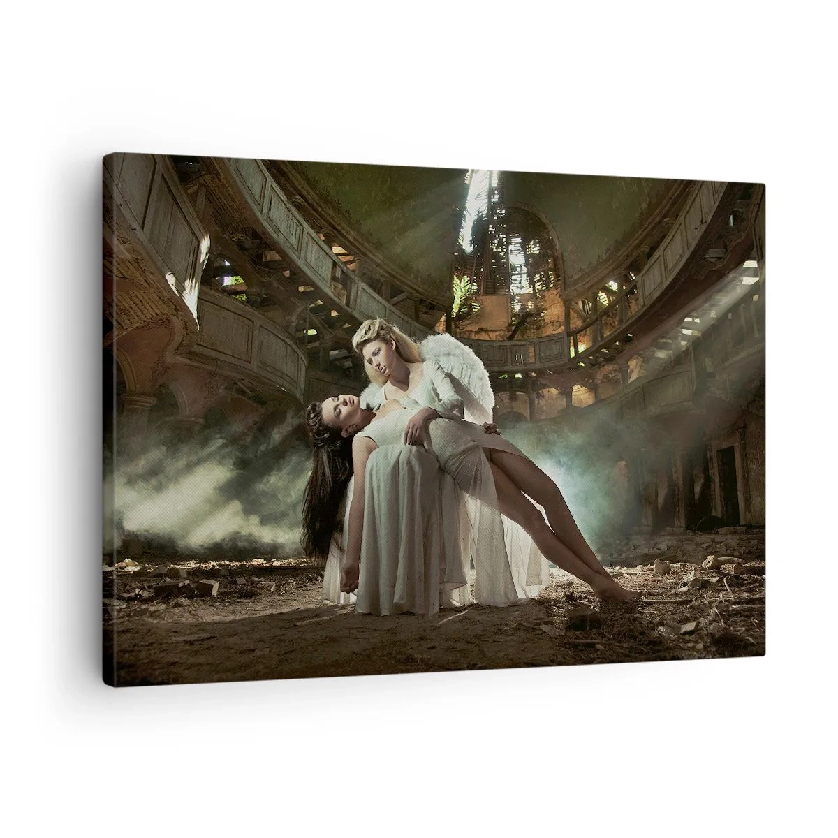 Tablou pe pânză Canvas - Două figuri în ruine cu un joc de lumini - 70x50cm - Spiritul vechiului teatru - Decorațiune modernă pentru perete pentru living și dormitor ARTTOR