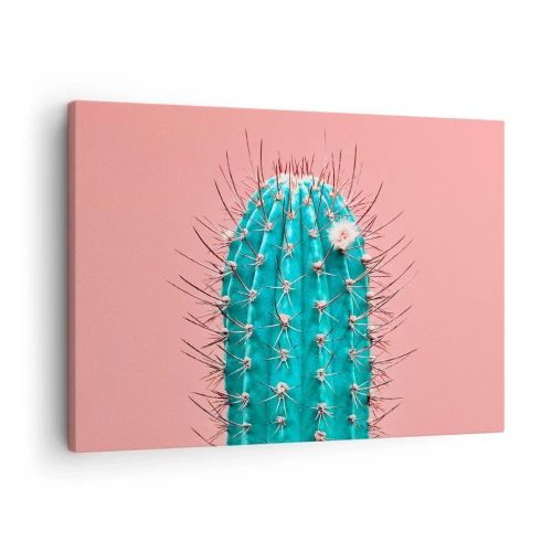 Tablou pe pânză Canvas - O abordare artistică a unui cactus pe un fundal roz - 70x50cm - Doar privește - Decorațiune modernă pentru perete pentru living și dormitor ARTTOR