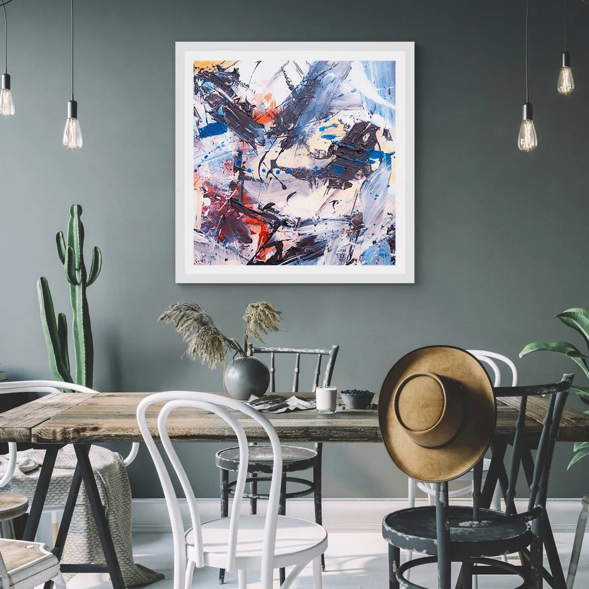 Poster în ramă albă - Dansul nebun al abstracției - 60x60 cm