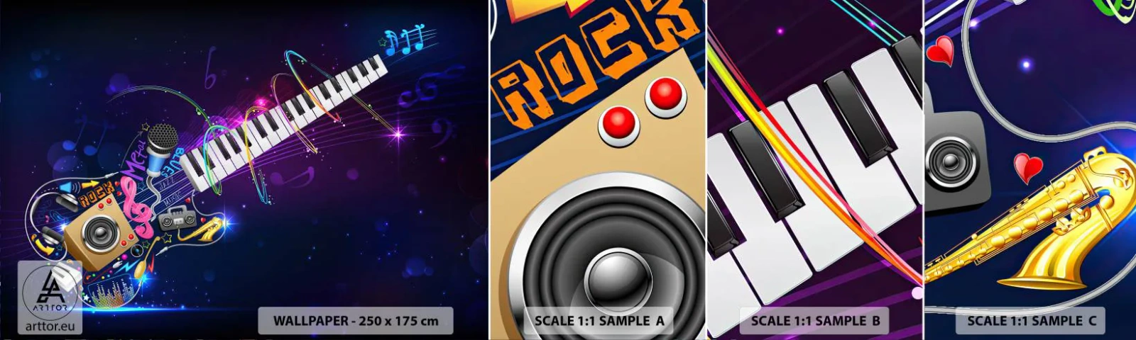 Mostră de Tapet Standard Eco - Și totul este în regulă - Abstracția, Un instrument muzical, Muzică - 100x30 cm