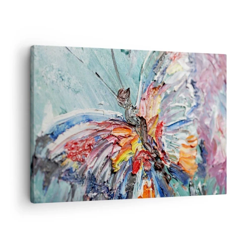 Tablou pe pânză Canvas - Fluture impasto colorat pe un fundal pastel - 70x50cm - Pictat de natura - Decorațiune modernă pentru perete pentru living și dormitor ARTTOR