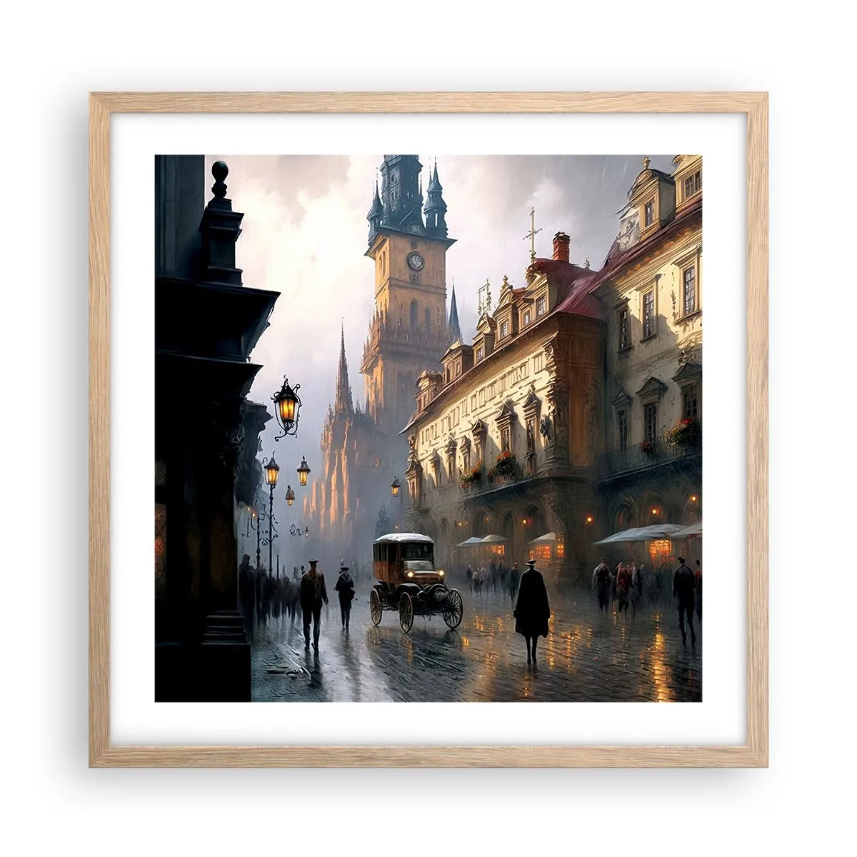 Poster în ramă de stejar deschis - Magia unei seri la Praga - 50x50 cm