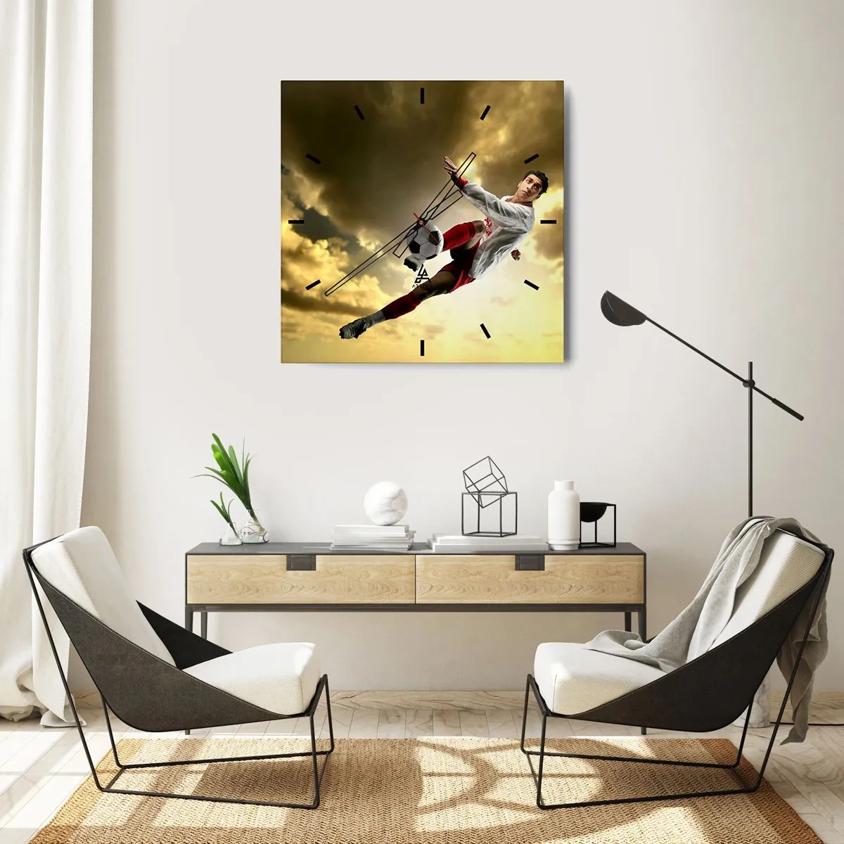 Ceas de perete - Ceas pe sticlă - Cerul fotbalului - 40x40 cm