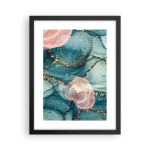 Poster în ramă neagră - Mătase albastră, tul roz - 30x40 cm