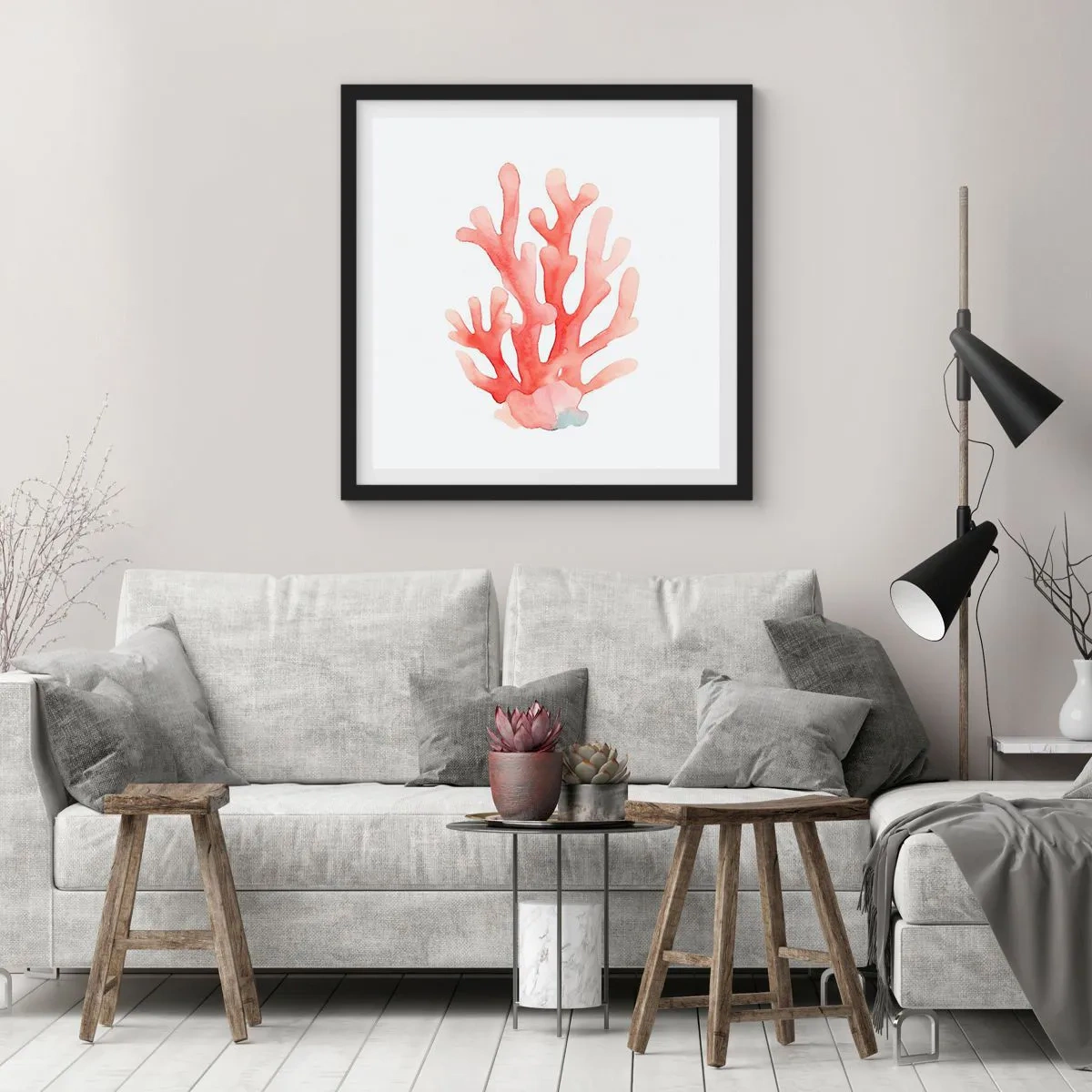 Poster în ramă neagră - Culoare de coral - 30x30 cm