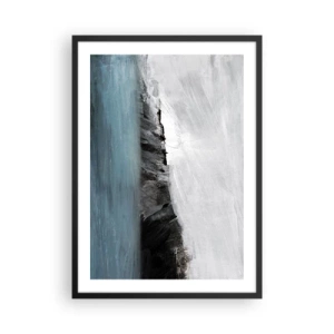 Poster în ramă neagră - Compoziție abstractă a unei coaste stâncoase și a unui ocean - 50x70cm - Apă - pământ: lupta elementelor - Decorațiune modernă pentru perete pentru living și dormitor ARTTOR