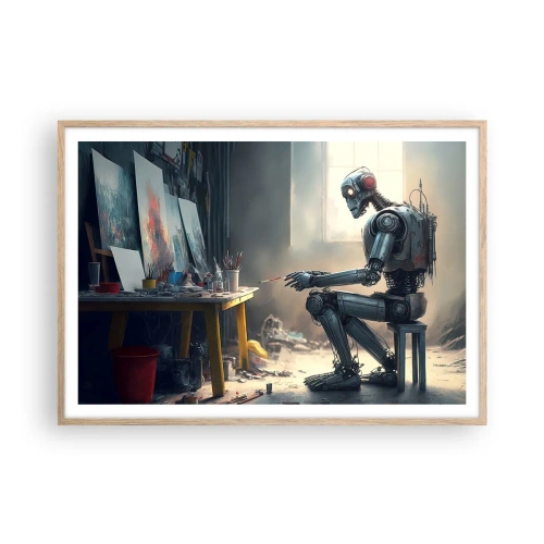 Poster în ramă de stejar deschis - Actul de creație - 100x70 cm