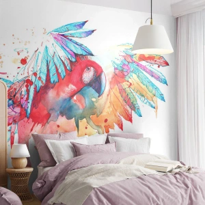 Tapet Standard Eco - Un papagal colorat într-un stil artistic de acuarelă - 100x70cm - Papagali colorați - Decorațiune modernă pentru perete pentru living și dormitor ARTTOR