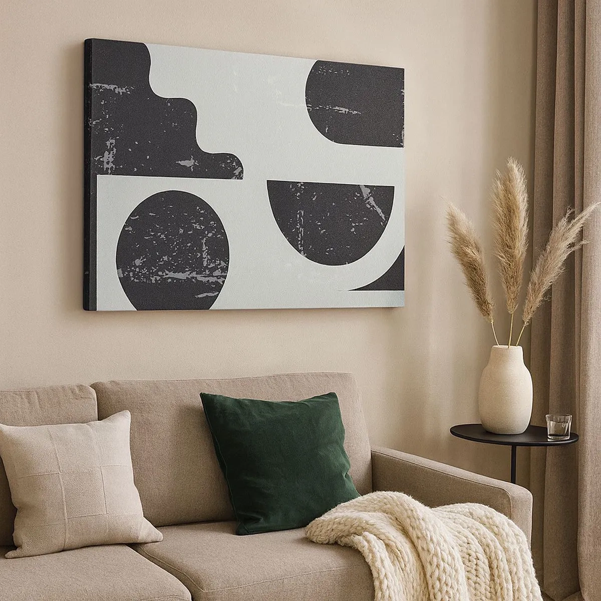 Tablou pe pânză Canvas - Modele geometrice în nuanțe de negru și gri - 70x50cm - Compoziție deasupra și dedesubt - Decorațiune modernă pentru perete pentru living și dormitor ARTTOR