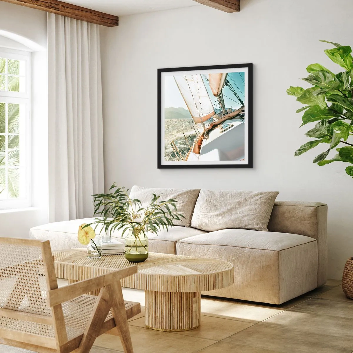 Poster în ramă neagră - Pânzele umflate de vânt - 60x60 cm