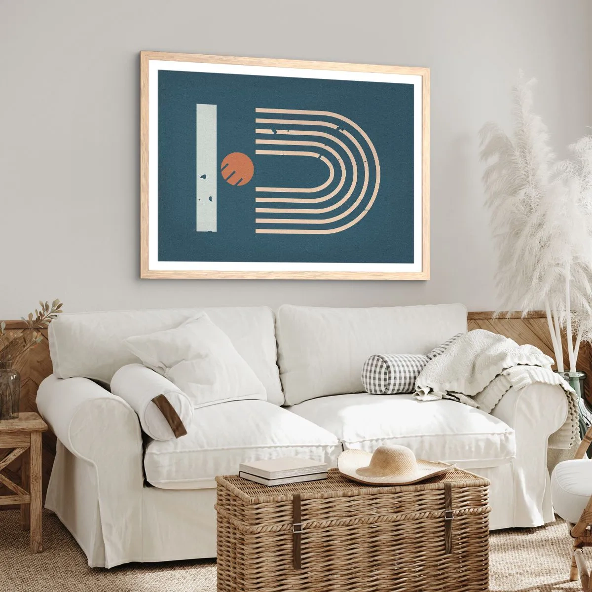 Poster în ramă de stejar deschis - Geometrie în funcție de rodie - 100x70 cm