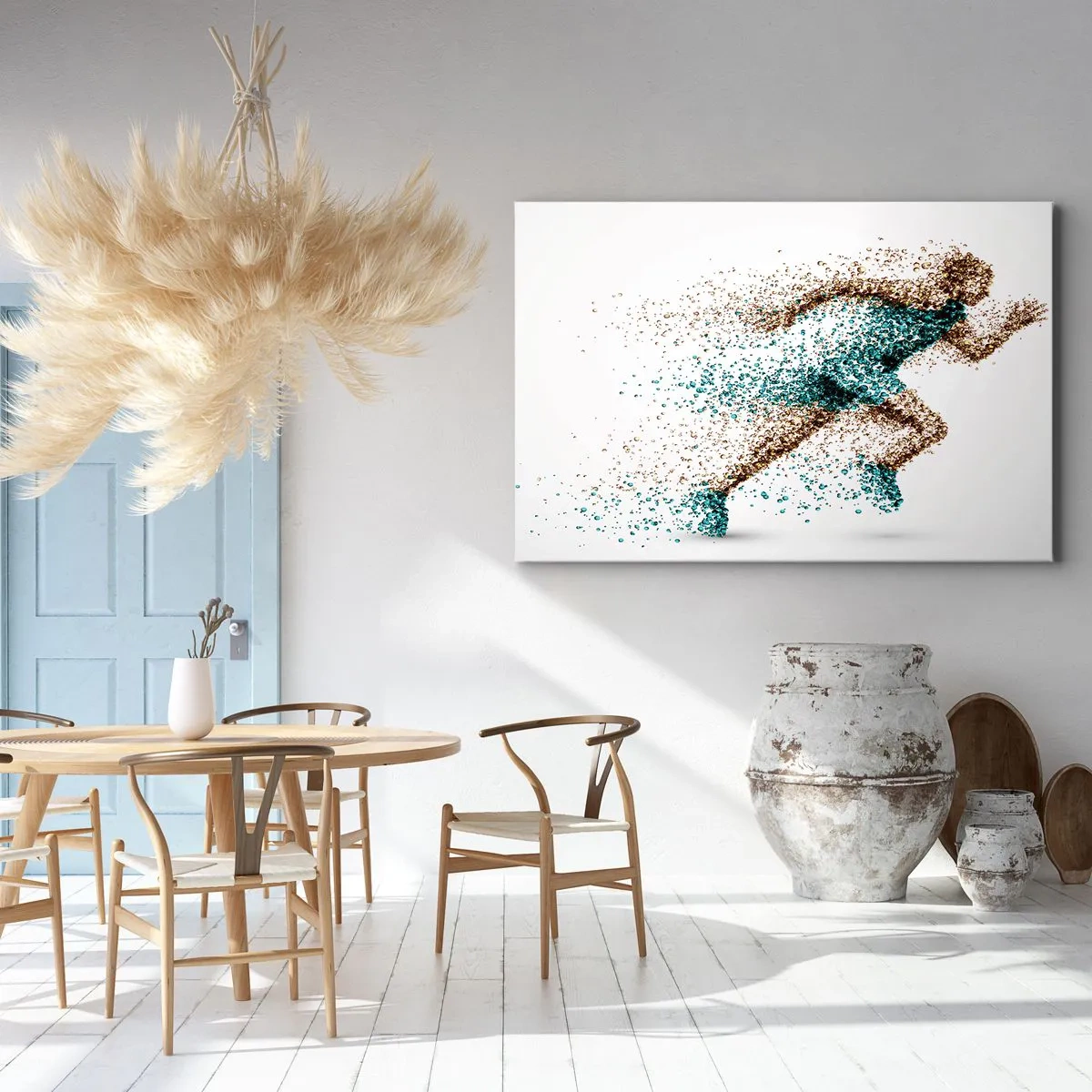Tablou pe pânză Canvas - O figură dinamică de alergător compusă din particule minuscule - 70x50cm - Viața este o cursă - Decorațiune modernă pentru perete pentru living și dormitor ARTTOR