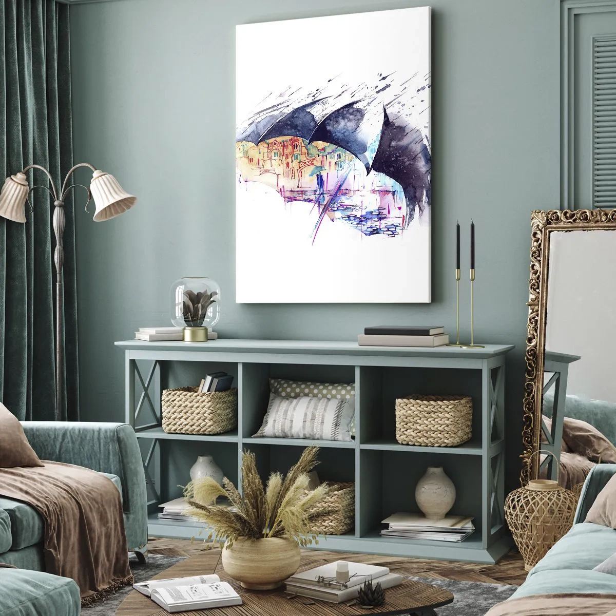 Tablou pe pânză - Plimbare în ploaie - 55x100 cm