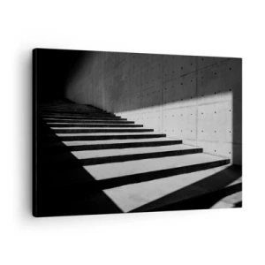 Tablou pe pânză Canvas - Scări în stil minimalist în alb și negru - 70x50cm - Frumusețea brută a modernismului - Decorațiune modernă pentru perete pentru living și dormitor ARTTOR