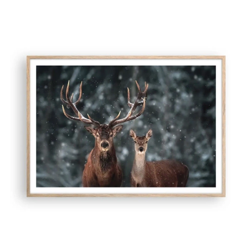 Poster în ramă de stejar deschis - Stăpânul pădurii și soția sa - 100x70 cm