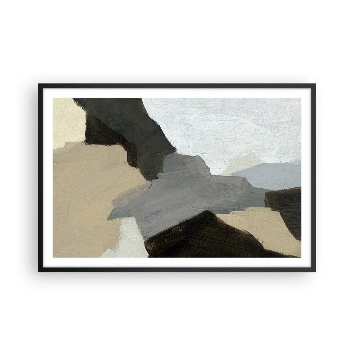 Poster în ramă neagră - Abstracție: despărțirile griului - 91x61 cm